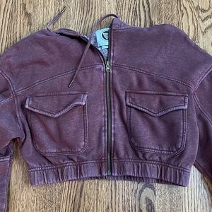 Urban Outfitters distressed crop zip up hoodie